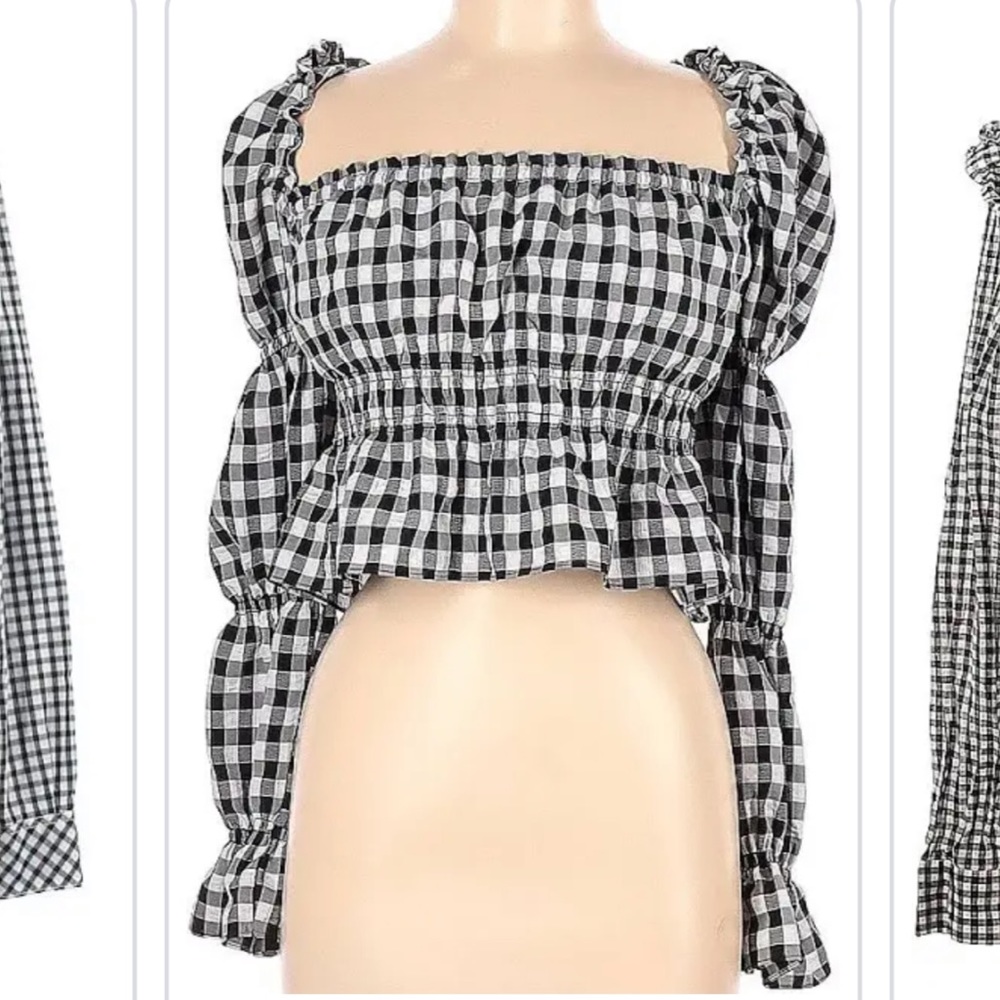 H&M divided black and white gingham top